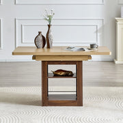 Tavolo allungabile 130x80x160x80 cm con 2 ripiani integrati; MDF naturale e noce