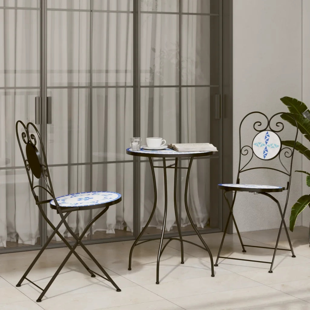 Tavolino da Bistrot con Mosaico Blu e Bianco Ã˜50x70 cm Ceramica