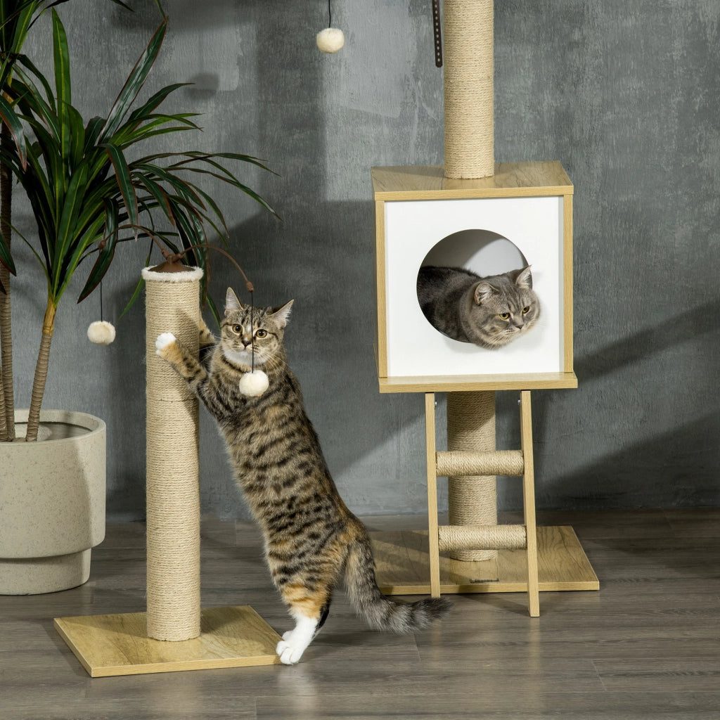 Albero tiragraffi per gatti altezza regolabile con gioco ¨C zephmum ¨C beige 40x40x225-285 cm