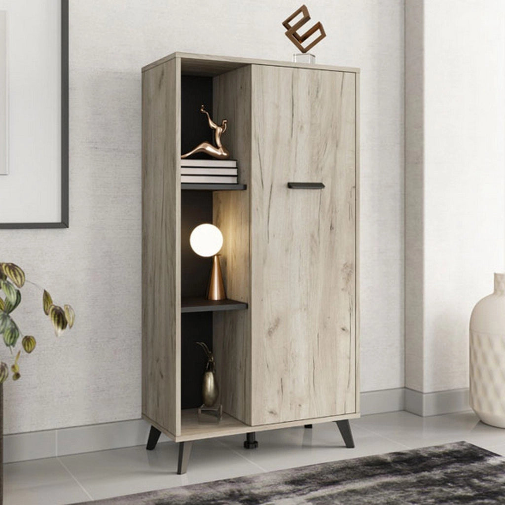 Mobile Espositore Dolzago, Vetrina 4 Ripiani, 67.5x33x130.5h cm Marrone Rovere Chiaro