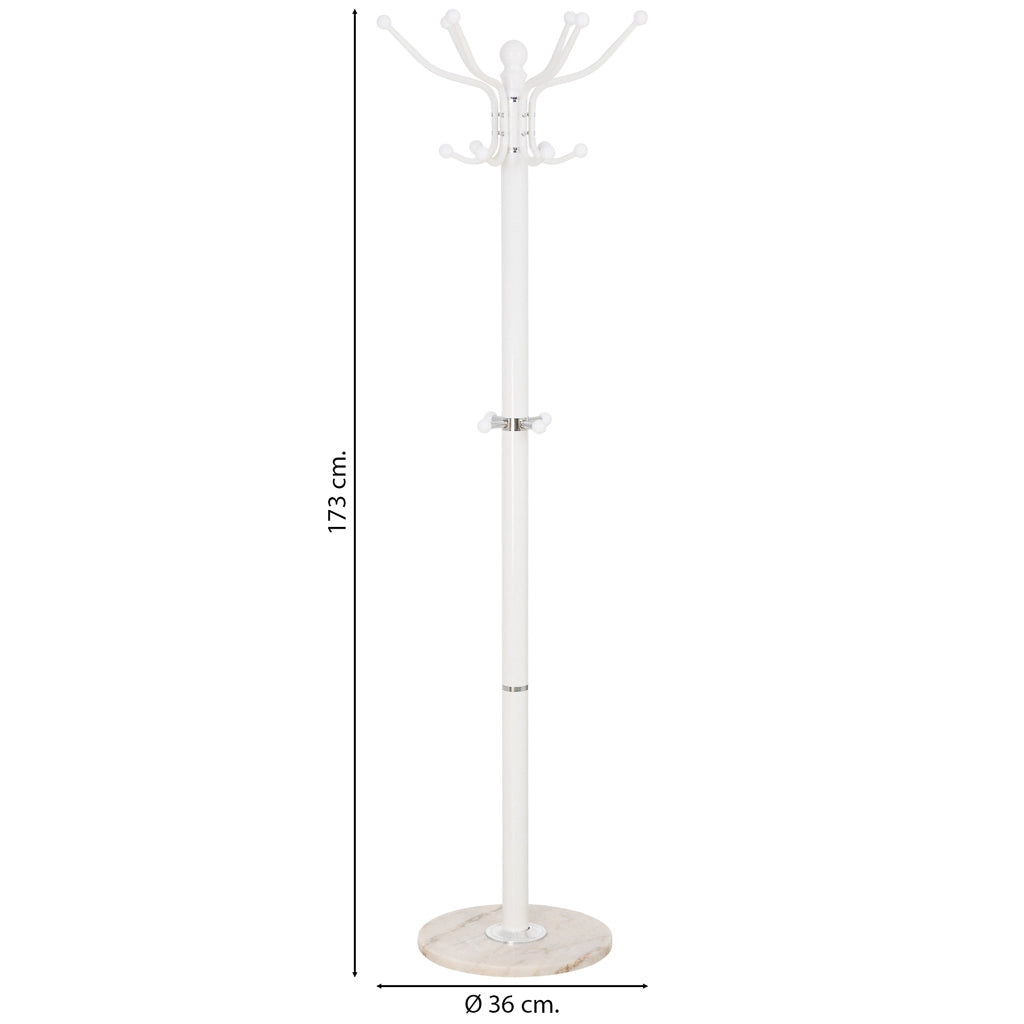 Perchero de metal blanco con paraguero y 6 ganchos D36x173h cm