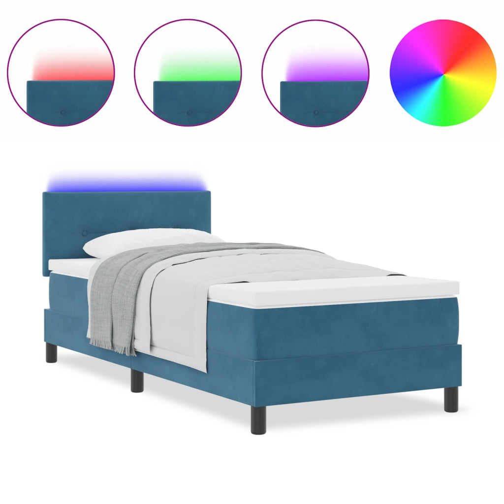 vitaXL Letto Box Spring con Materasso e LED Blu Scuro 90x200 cm Velluto