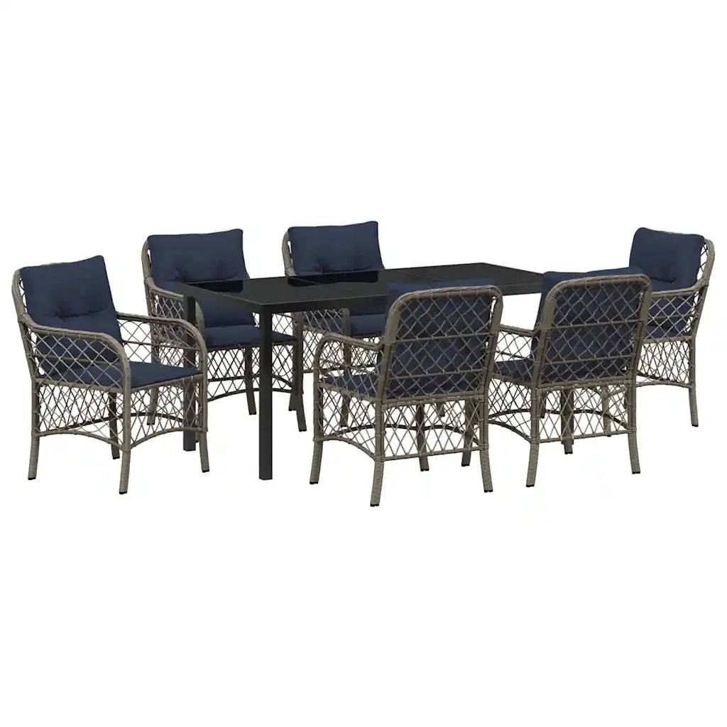 Set da Pranzo per Giardino 7 pcs Grigio e Nero Rattan