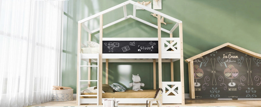 Letto a soppalco per bambini 90x200 cm con scivolo e scala; legno bianco