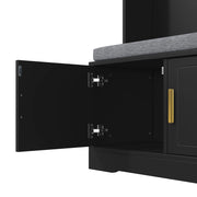 Mobile Ingresso con 6 Ganci; Panca Scarpiera e Ripiano Aperto; Stile Moderno; in Pannello Truciolare; Nero; 120??40??191 cm