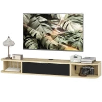 Mobile TV sospeso 120 cm, per televisori fino a 127 cm, cassetto ribaltabile 2 ripiani 120x24x16cm Nero