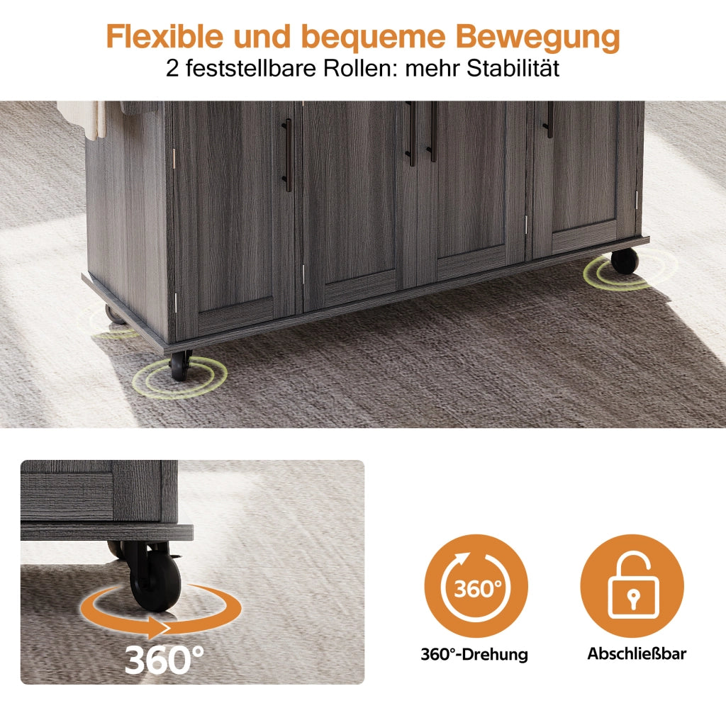 Mobile cucina con piano allungabile 136x70x92 cm; grigio in MDF