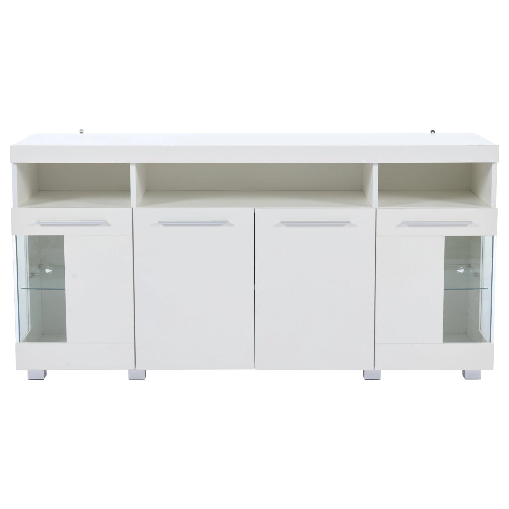 Tavolino laterale con LED - Zephmum - 140x40x70cm - Bianco - Lucido, vetro temperato, 3 ripiani