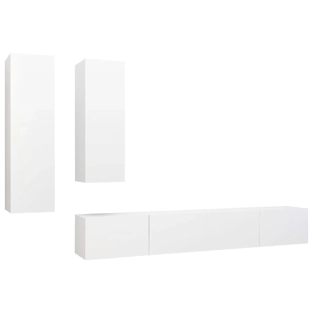 Set di mobili da 4 pezzi tra cui armadio credenza mobile TV televisore per soggiorno camera da letto salotto legno ingegnerizzato bianco 02_0024298