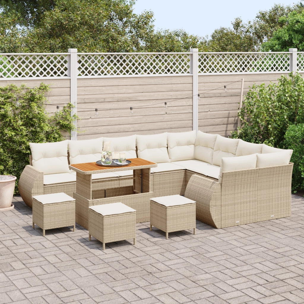 Set di SofÃ  da Giardino da 13 Pezzi con Cuscini Beige Polirattan Acacia