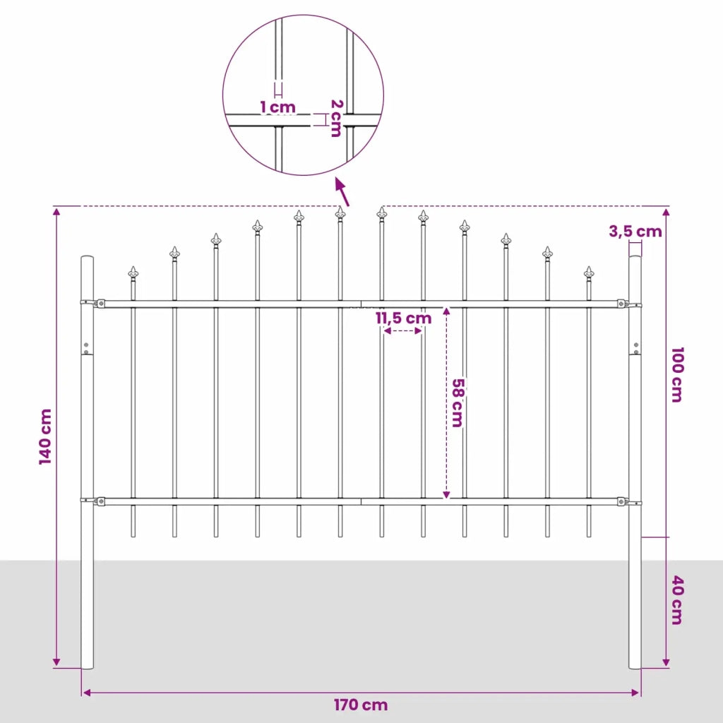 Recinzione da Giardino Woerden con Punta a Lancia in Acciaio 170x100 cm Nero 144941