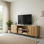 Cassettiera TV in stile rustico; finitura rovere; in MDF; lunghezza 140 cm
