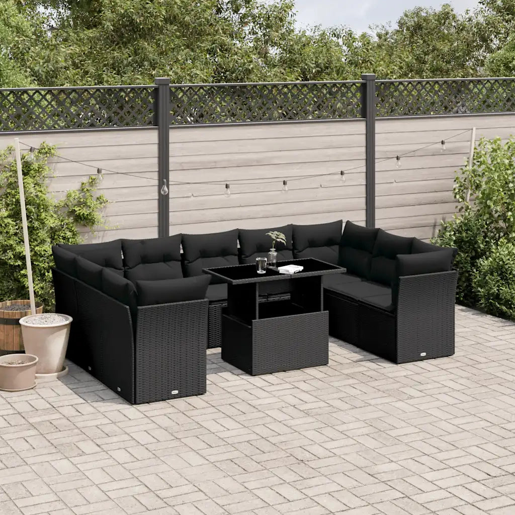 Set Divani da Giardino 10pz con Cuscini in Polyrattan Nero 3266815