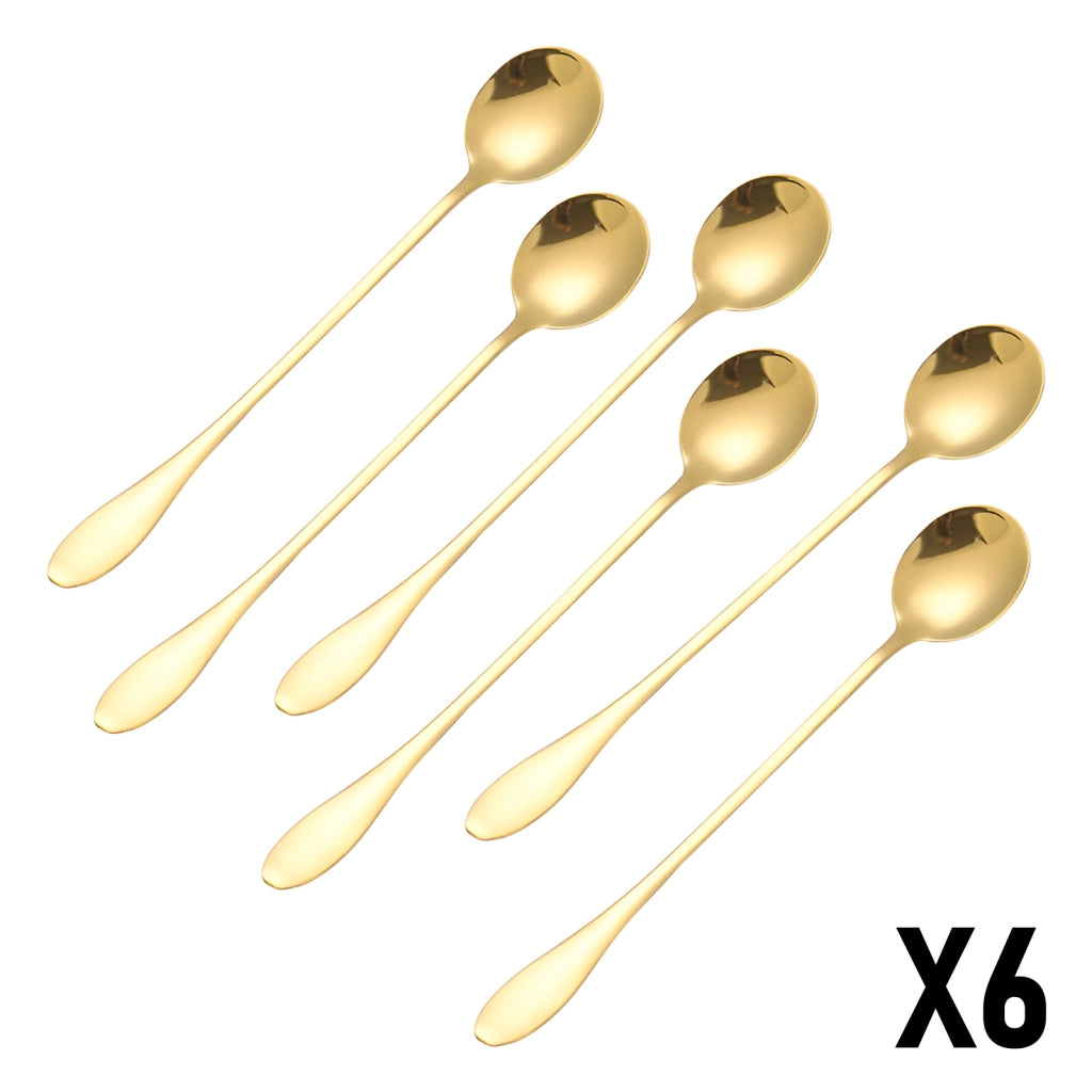 Set di 6 cucchiai da soda / longdrink / tè freddo in acciaio inossidabile Dorato Cheffinger
