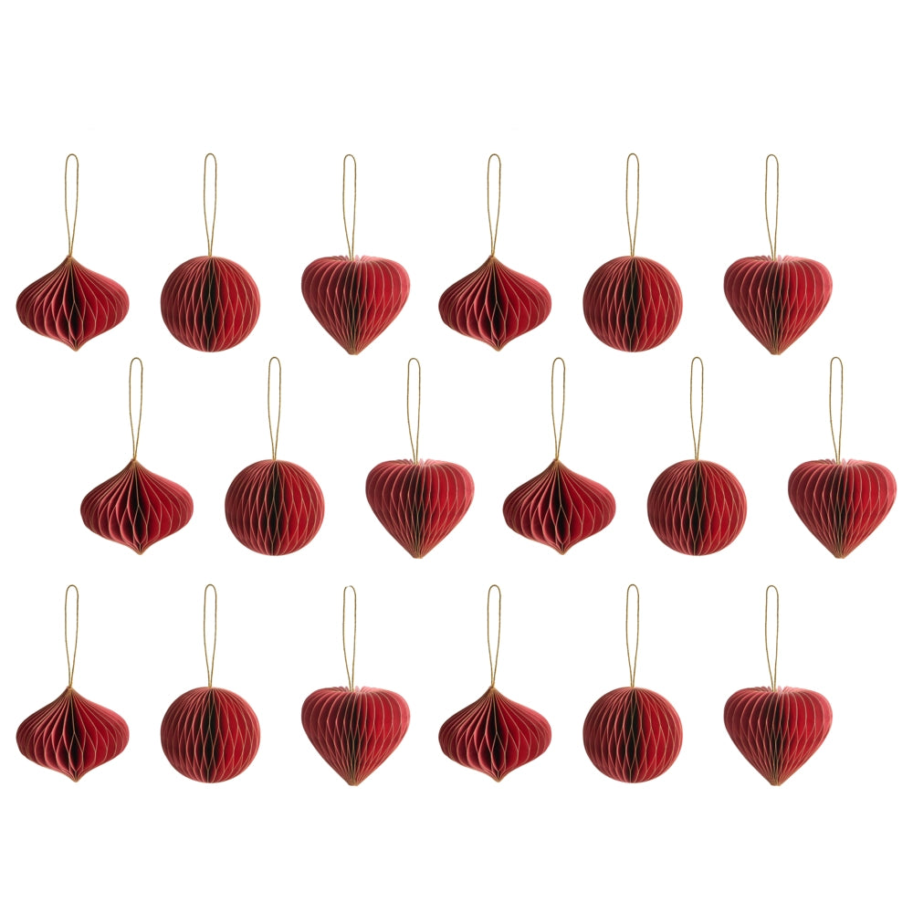 Set di 18 palline di Natale in carta a nido d'ape rossa Ornamenti da appendere Decorazioni 3D per Natale