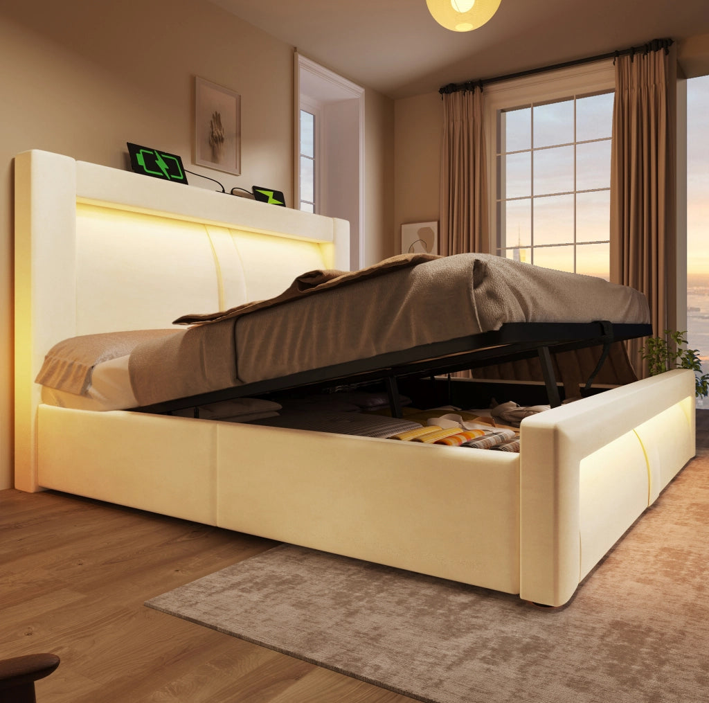 Letto matrimoniale 180x200 con contenitore LED e ricarica USB