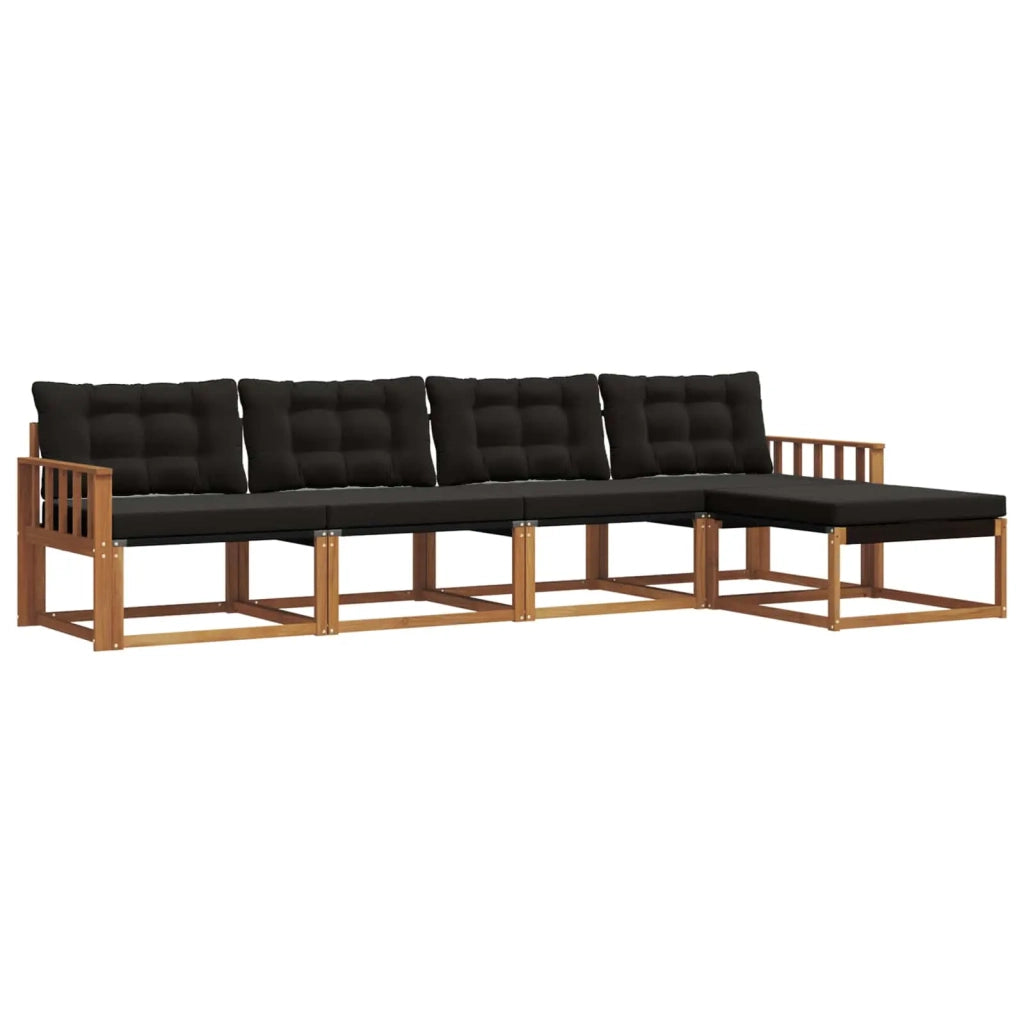 Set di divani da esterno con cuscino 5 pcs Naturale e Nero 3369359