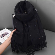 Schiacca nera con punti colorati per donne, moda e versatile per l'inverno, lunga, spessa, calda sciarpa/colletto.