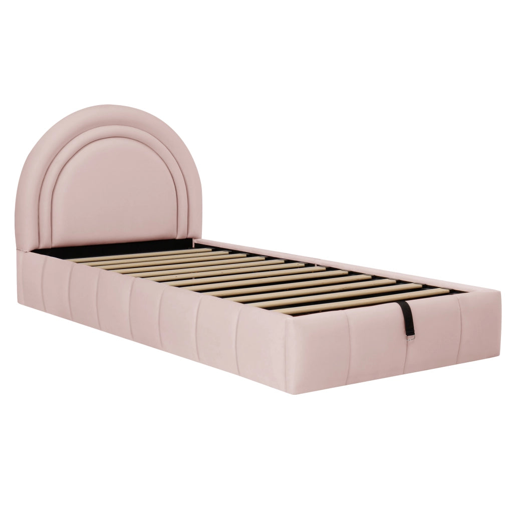 Letto Singolo Contenitore Imbottito ¨C MINIMAL ¨C Velluto Rosa 90x200, Testiera, Rete a Doghe, Idraulico