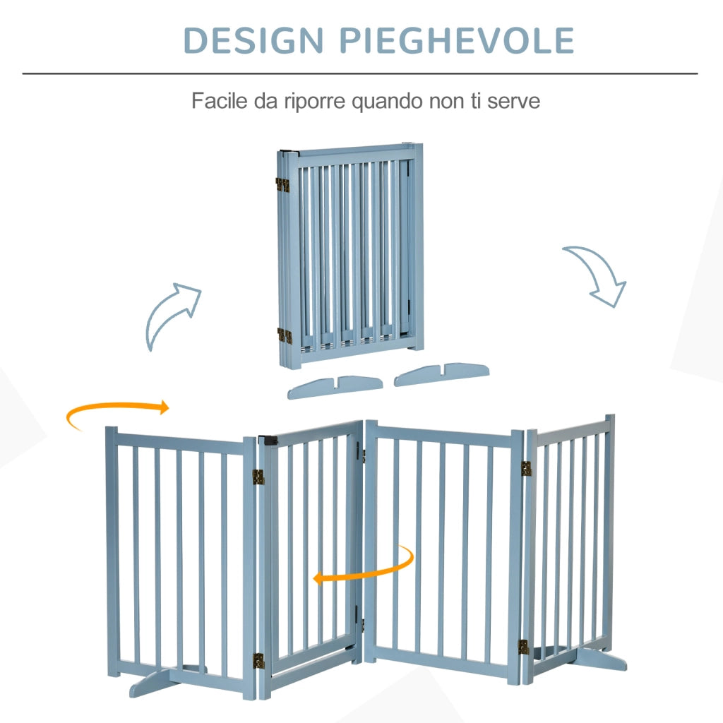 Recinto per Cani Pieghevole ¨C Xylo ¨C 4 Pannelli Legno con Porta 237.5x36x80cm Grigio