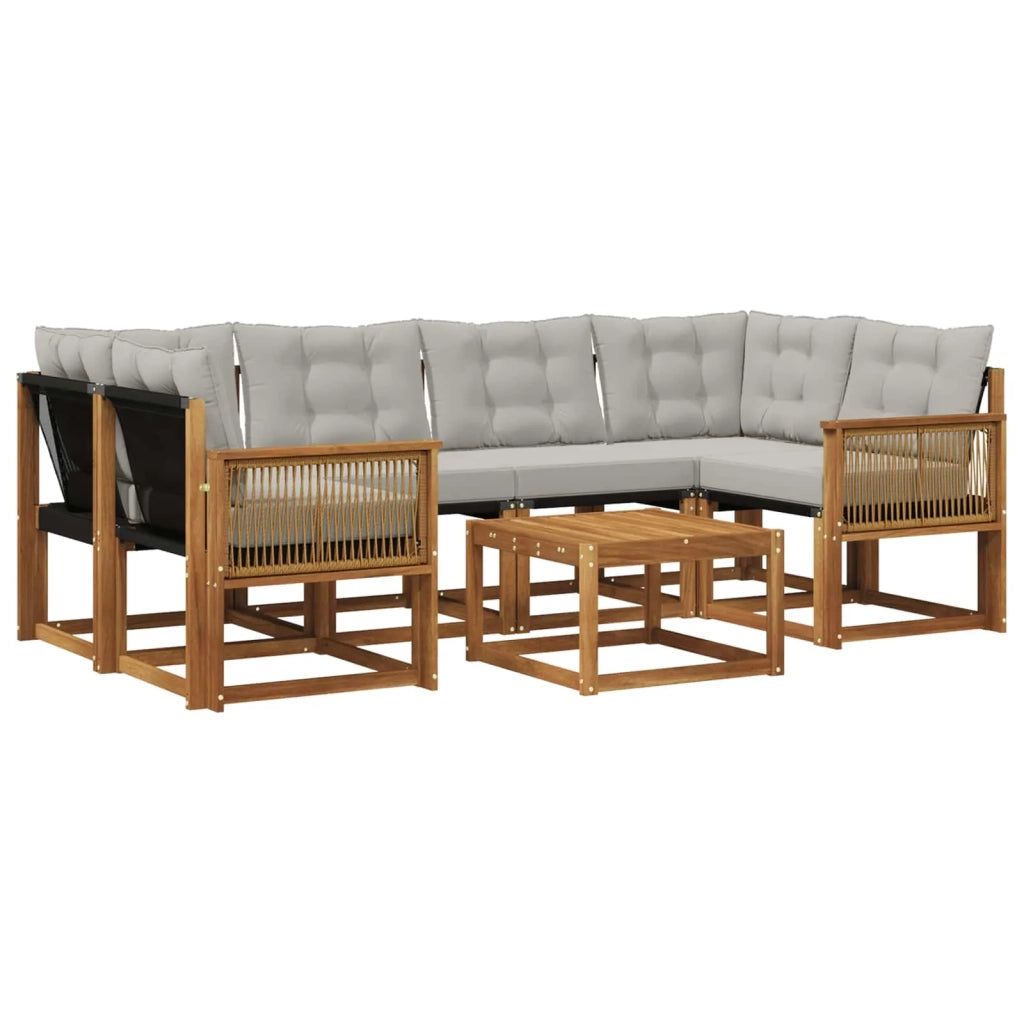 Set di divani da esterno 7 pcs Naturale e Grigio Chiaro