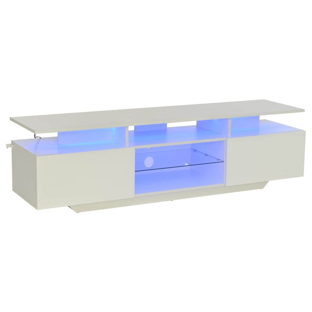 Mobile TV con LED ¨C MINIMAL ¨C Bianco Lucido, MDF, 160x40x45 cm, 8 Ripiani, 2 Ante