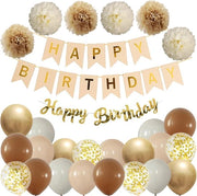 Decorazione di Compleanno Set Bianco/Aurum – Palloncini Verde & Aurum, 6 Fiocchi & Slinga di Buon Compleanno – Decorazione di Festa per Ragazze