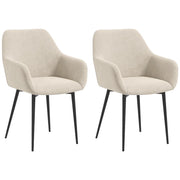 SET 2 SEDIE DA PRANZO NORDICHE IMBOTTITE CON BRACCIOLI RICURVI IN TESSUTO EFFETTO VELLUTO, 54X57X80 CM, CREMA