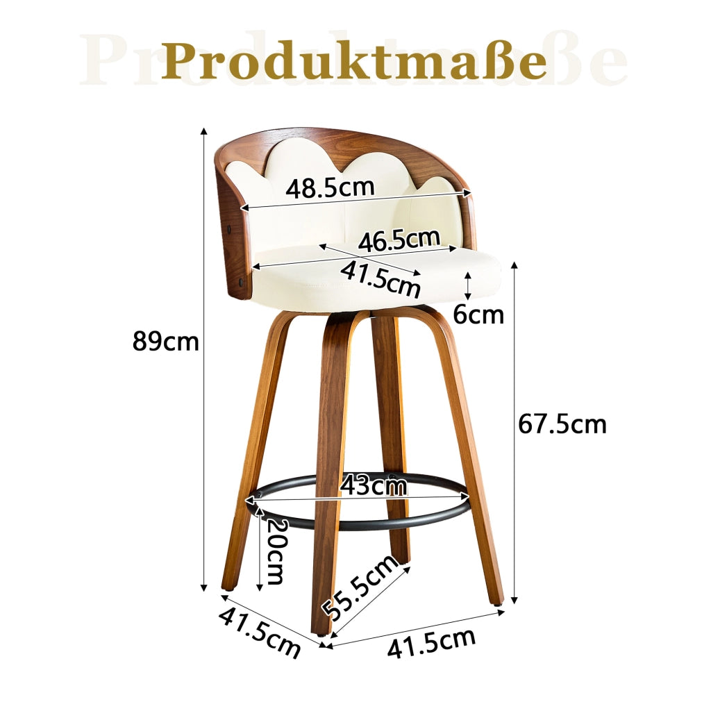 SGABELLO ALTO 89 cm Legno Bianco con Schienale a Fiore