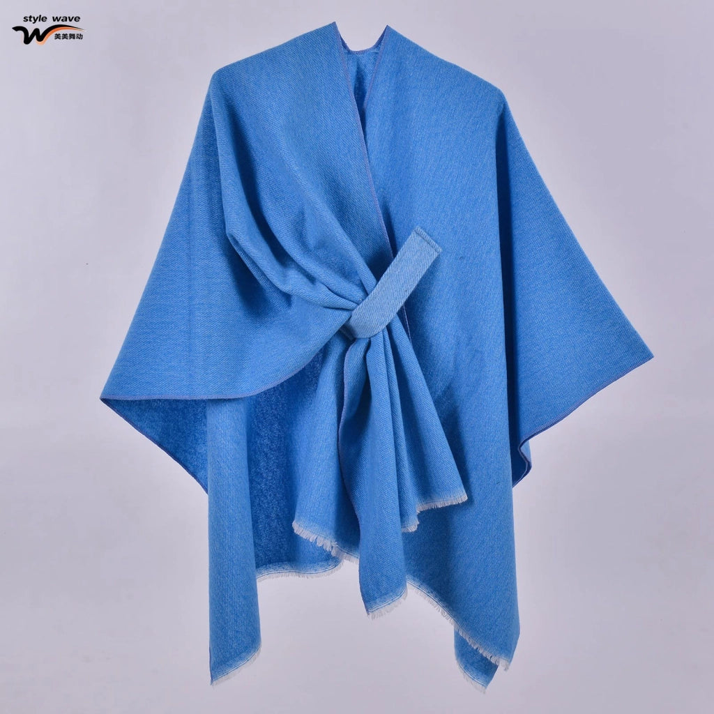 Sciarpa da donna, elegante mantello con cintura diagonale monocromatica