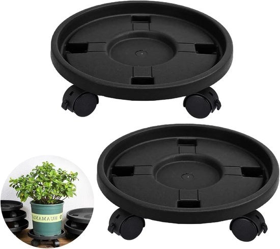 Due cassoni in acciaio resistente all'usura con ruote e freno per piante da 30cm con base rotonda portatile per vaso fiori con freno (Diametro: 30cm Nero con freno)