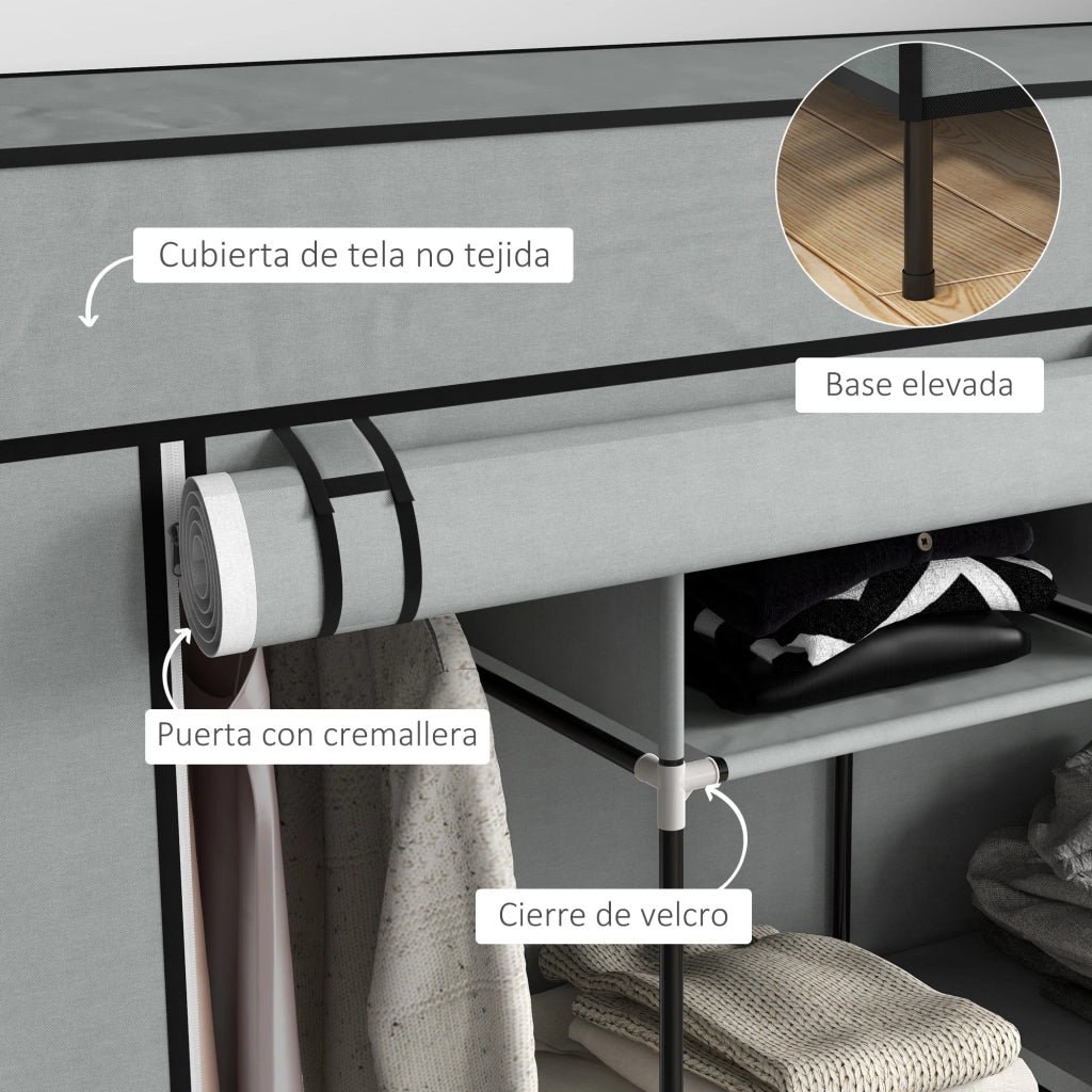 Armadio Portatile con 10 Compartimenti, 2 Rack e 4 Cassetti ¨C Zephmum ¨C Grigio 166x42.5x169.5 cm