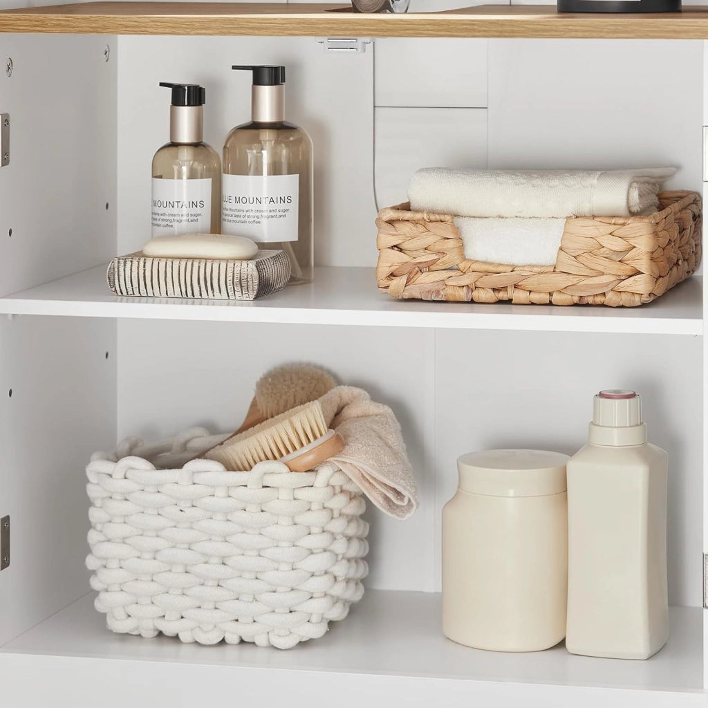 Mobile Sottolavabo per Bagno Mobiletto Salvaspazio con Ripiani Regolabili Ideale per Lavandino, Arredo Bagno Componibile 60x59x30 cm BZR40-W