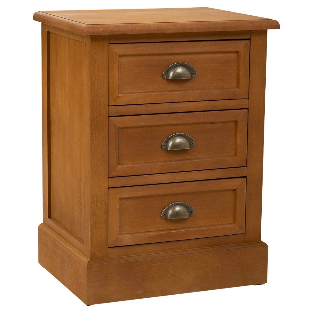 Comodino in legno con 3 cassetti marrone 45x35x60