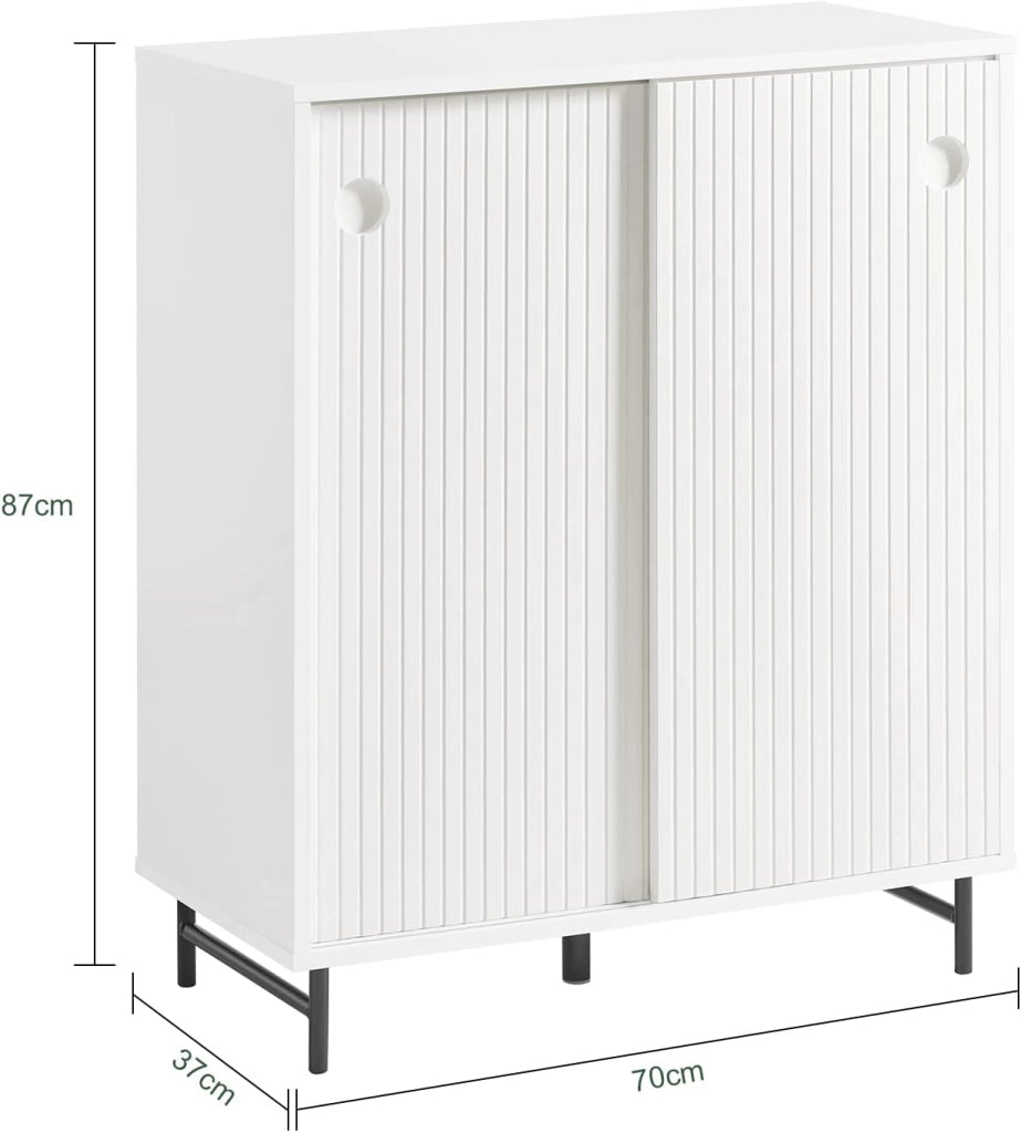 Mobile Ingresso Credenza Soggiorno Salvaspazio con Anta Scorrevole, Mobile da Cucina, Mobiletto Moderno in Legno con Gambe in Bambù, Design Elegante e Stabile, Bianco, 70x37x87cm, FSB62-W