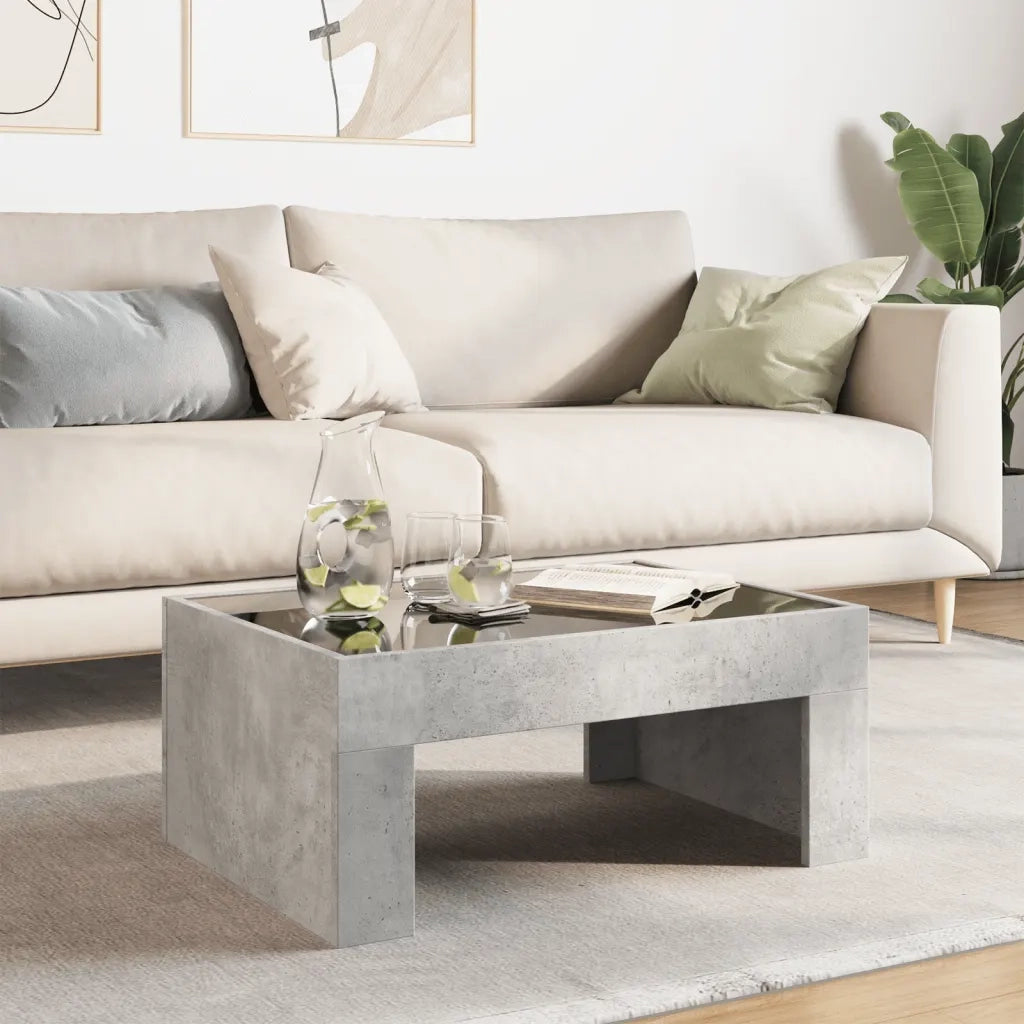 Tavolino da Salotto con LED Infinity Grigio Cemento 70x50x30 cm 847612
