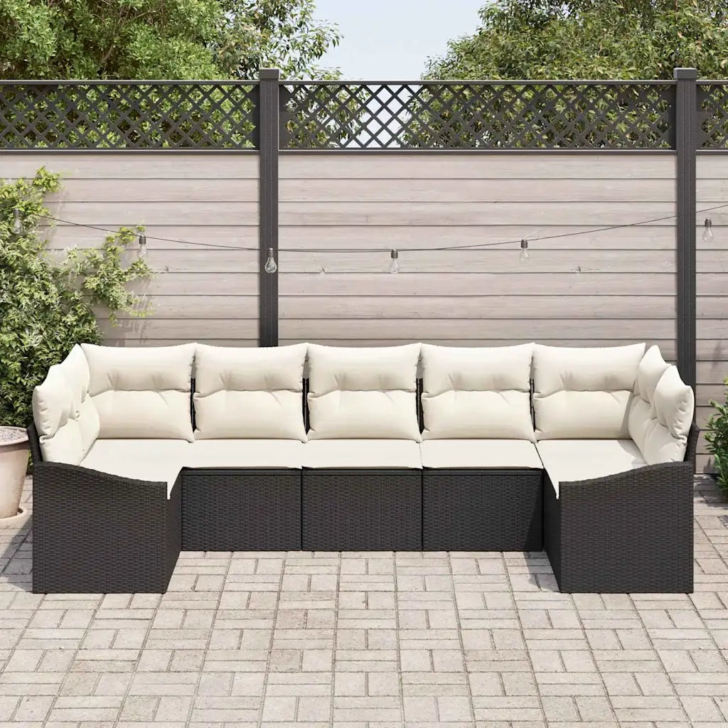 Set di divani con cuscino 7 pcs Nero polyrattan 3346867