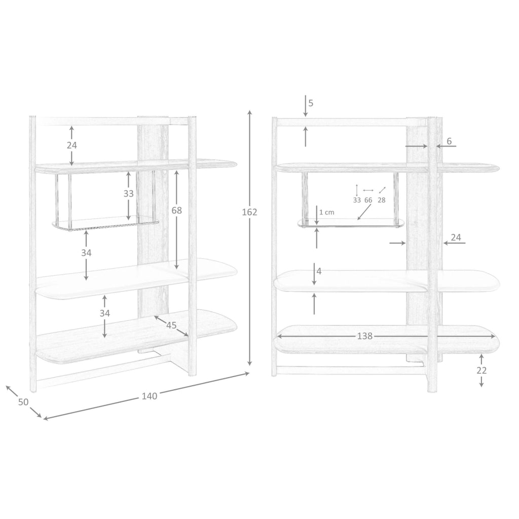 Libreria rettangolare destra in noce chiaro e legno color greige