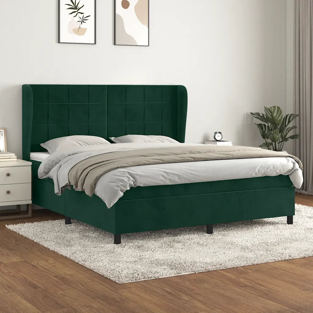 Giroletto a Molle con Materasso Verde Scuro 160x200 cm Velluto 3129222