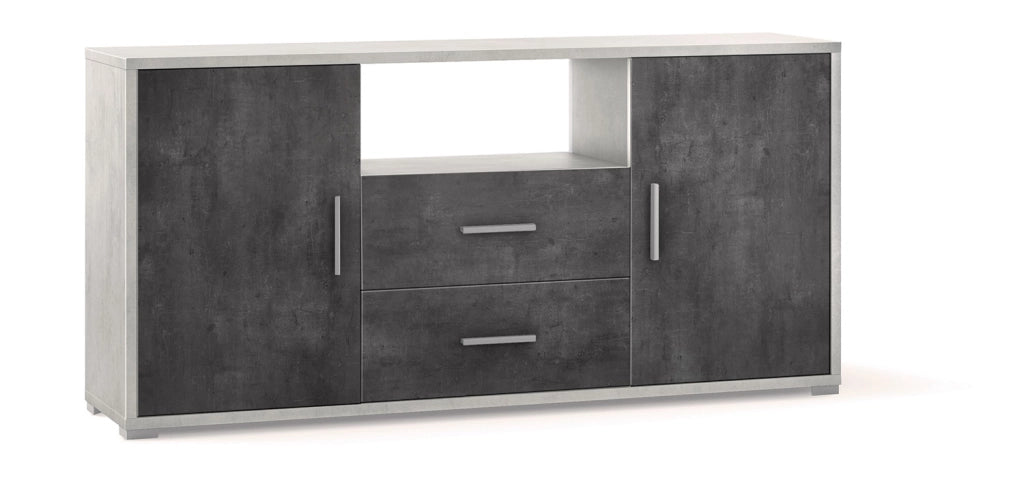 Madia 2 Ante 2 Cassetti 174x84x41 cm Ossido Bianco/Ossido Nero