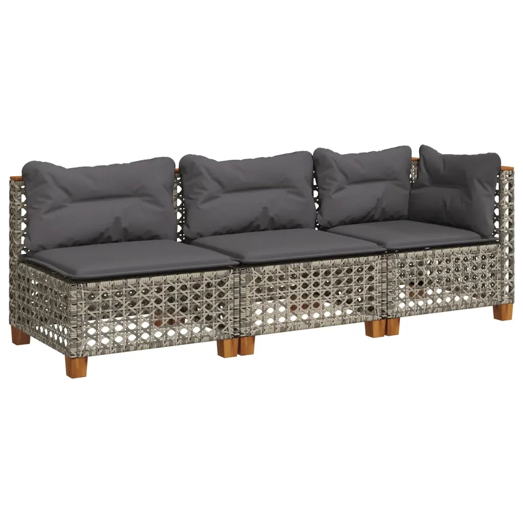 Divano da Giardino con Cuscini 3 Posti-Sofa da Giardino-Divano da esterno Grigio in Polyrattan 739939