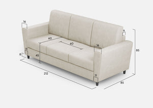 Divano 3 Posti 212x85x85 cm Yasel in Tessuto Latte