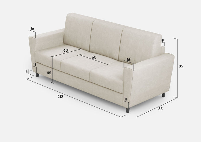 Divano 3 Posti 212x85x85 cm Yasel in Tessuto Latte