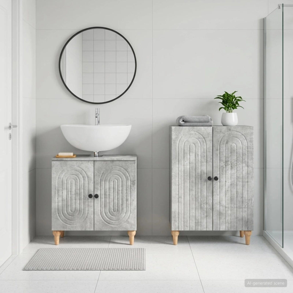 Set di Armadi da Bagno da 2 Pezzi ALKMAAR Grigio Cemento 3417588