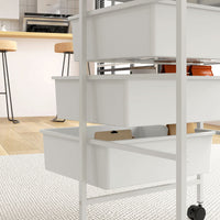 Carrello Multiuso con 3 Cestini Estraibili e Ruote 40,8x33,5x60,5 cm in Acciaio e PP Bianco