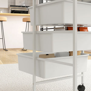 Carrello Multiuso con 3 Cestini Estraibili e Ruote 40,8x33,5x60,5 cm in Acciaio e PP Bianco