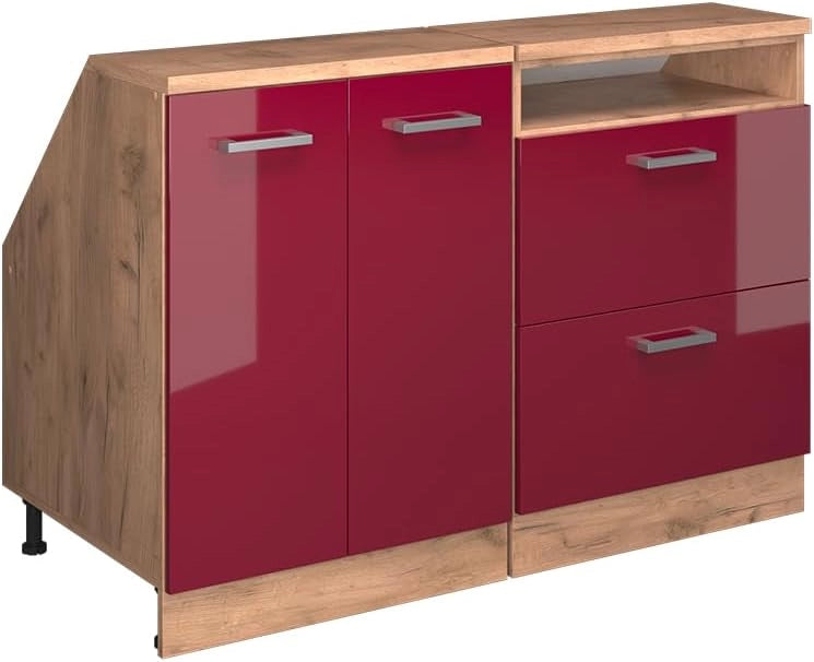 Set di mobili sottotetto Rion, Rosso lucido, 120 cm Set di 2 carcasse armadio profondità 60 cm, adatto per il salvaspazio sotto tetti spioventi