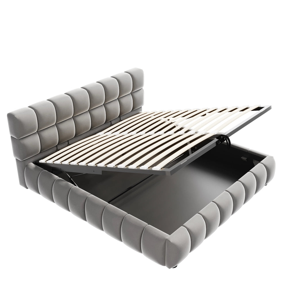 Letto imbottito contenitore ¨C Minimal ¨C Grigio velluto 140x200 cm idraulico