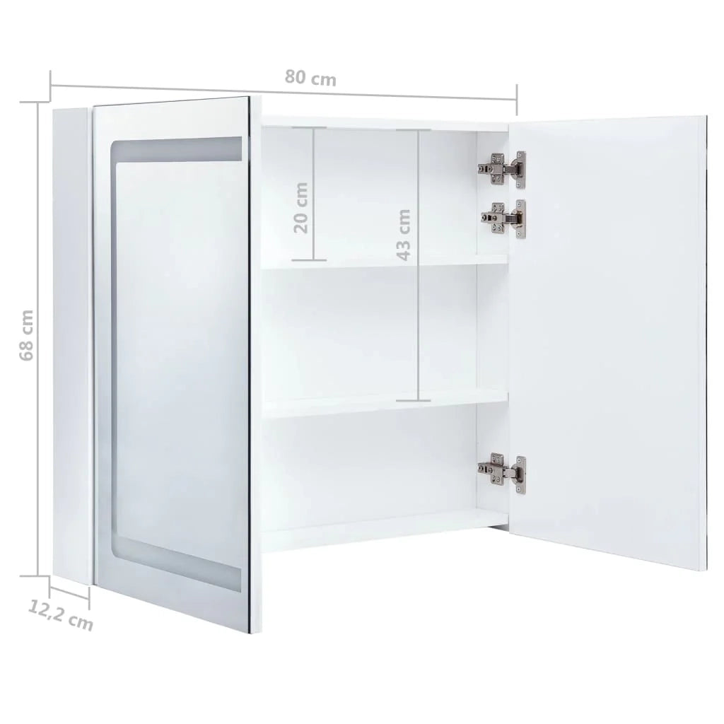 Mobiletto da bagno con specchio LED 80 x 12,2 x 68 cm MDF bianco 02_0006568
