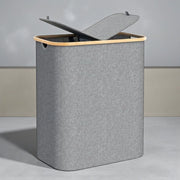 Cesto Portabiancheria Pieghevole 54x33x53cm Grigio Bambù con Coperchio 87742